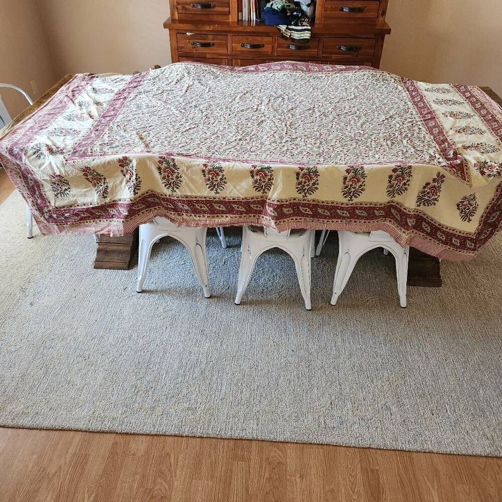 Paisley floral cream boho cotton table cover large rectangular